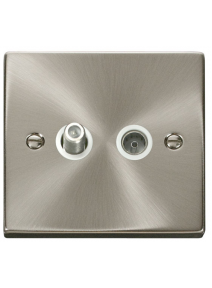 Satin Chrome Non-Isolated Satellite &amp; Co-Axial Socket 2 Gang VPSC170WH