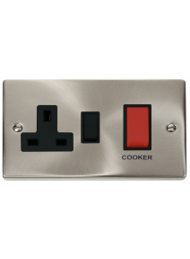 45A Satin Chrome Cooker Switch &amp; 13A Double Pole Switched Socket VPSC204BK
