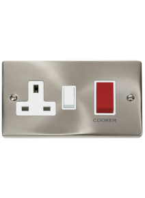 45A Satin Chrome Cooker Switch &amp; 13A Double Pole Switched Socket VPSC204WH
