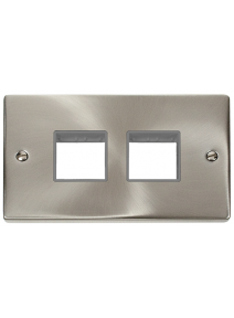 2 Gang Satin Chrome Grid Switch Plate 2+2 Aperture VPSC404GY