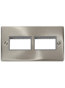 2 Gang Satin Chrome Grid Switch Plate 3+3 Aperture VPSC406GY