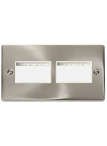 2 Gang Satin Chrome Grid Switch Plate 3+3 Aperture VPSC406WH