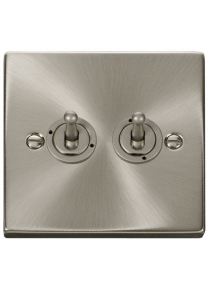 2 Gang 2 Way 10A Satin Chrome Toggle Switch VPSC422