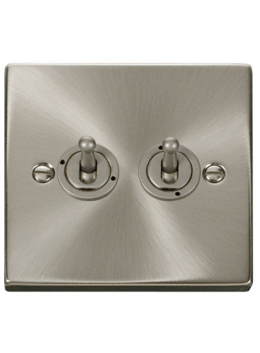 2 Gang 2 Way 10A Satin Chrome Toggle Switch VPSC422