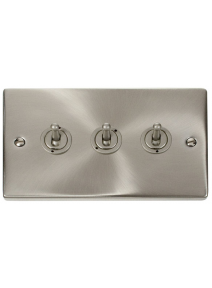 3 Gang 2 Way 10A Satin Chrome Toggle Switch VPSC423