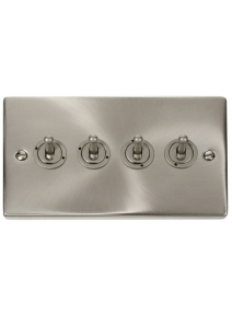 4 Gang 2 Way 10A Satin Chrome Toggle Switch VPSC424