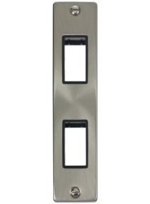 2 Gang Twin Satin Chrome Architrave Grid Switch Plate VPSC472BK