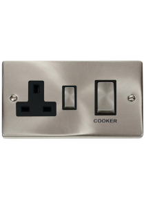 Satin Chrome 45A Cooker Switch with 13A Double Pole Switch Socket VPSC504BK