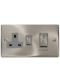 Satin Chrome 45A Cooker Switch with 13A Double Pole Switch Socket VPSC504GY