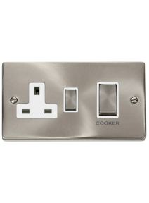 Satin Chrome 45A Cooker Switch with 13A Double Pole Switch Socket VPSC504WH
