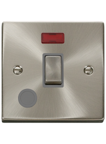 20A Double Pole Satin Chrome Ingot Switch with Flex Outlet &amp; Neon VPSC523GY
