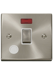 20A Double Pole Satin Chrome Ingot Switch with Flex Outlet &amp; Neon VPSC523WH