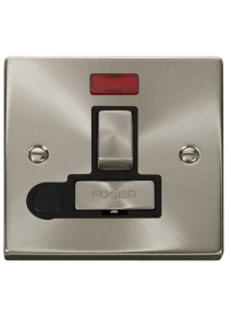 13A Satin Chrome Switched Fused Spur Unit with Flex Out &amp; Neon VPSC552BK