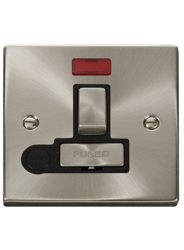 13A Satin Chrome Switched Fused Spur Unit with Flex Out & Neon VPSC552BK