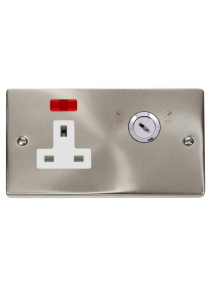 1 Gang Lockable Satin Chrome 13A Double Plate Switched Socket with Neon  VPSC675WH