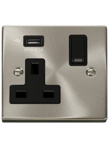 13A 1 Gang Satin Chrome Switched Socket with USB VPSC771UBK