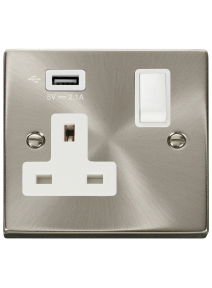 13A 1 Gang Satin Chrome Switched Socket with USB VPSC771UWH