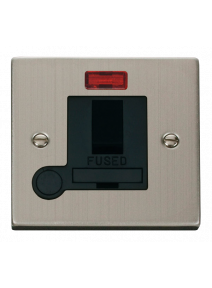 13A Stainless Steel Fused Spur Unit Switched &amp; Flex Outlet with Neon VPSS052BK