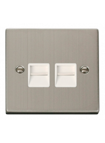 Twin Stainless Steel Master Telephone Socket 2 Gang VPSS121WH