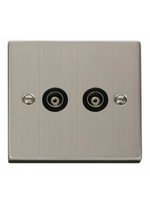 Twin Stainless Steel Isolated Co-Axial Socket 2 Gang VPSS159BK