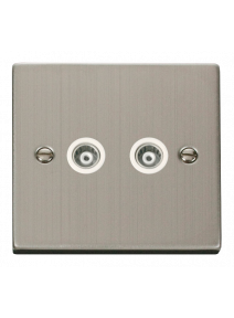 Twin Stainless Steel Isolated Co-Axial Socket 2 Gang VPSS159WH