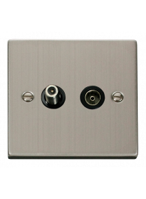 Stainless Steel Non-Isolated Satellite &amp; Co-Axial Socket 2 Gang VPSS170BK