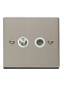 Stainless Steel Non-Isolated Satellite &amp; Co-Axial Socket 2 Gang VPSS170WH