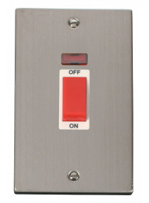 45A 2 Gang Double Pole Stainless Steel Switch with Neon VPSS203WH