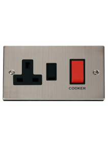45A Stainless Steel Cooker Switch &amp; 13A Double Pole Switched Socket VPSS204BK