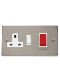 45A Stainless Steel Cooker Switch &amp; 13A Double Pole Switched Socket VPSS204WH
