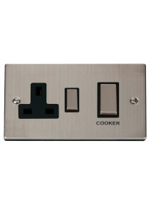 Stainless Steel 45A Cooker Switch with 13A Double Pole Switch Socket VPSS504BK