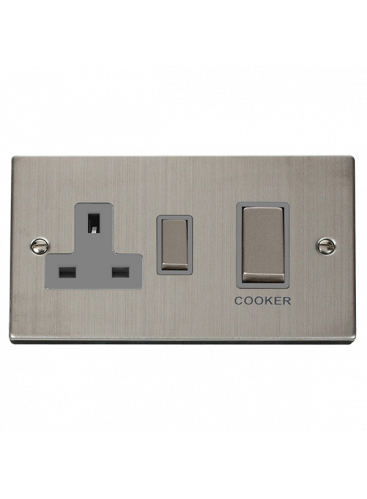 Stainless Steel 45A Cooker Switch with 13A Double Pole Switch Socket VPSS504GY