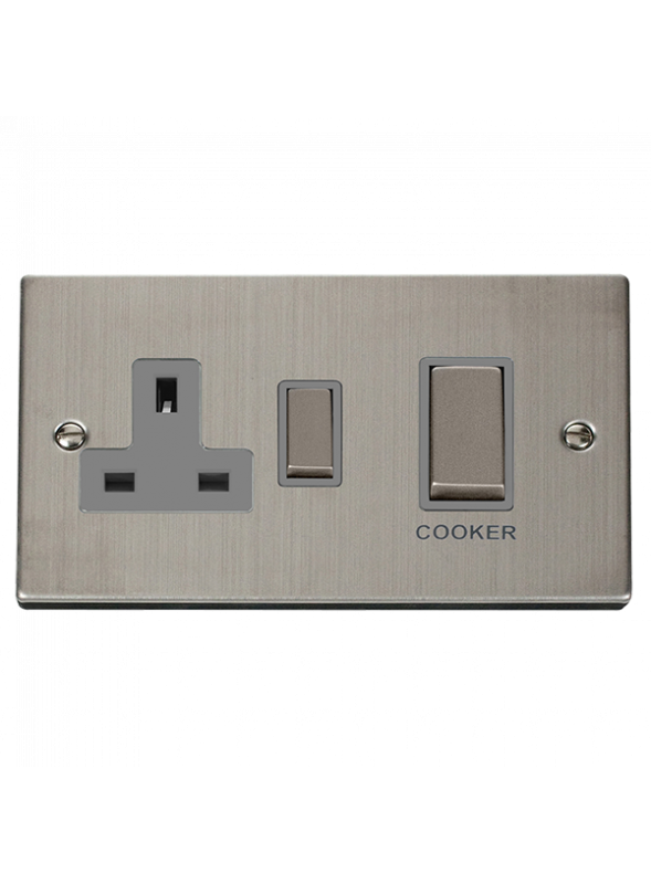 Stainless Steel 45A Cooker Switch with 13A Double Pole Switch Socket
