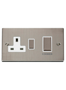 Stainless Steel 45A Cooker Switch with 13A Double Pole Switch Socket VPSS504WH