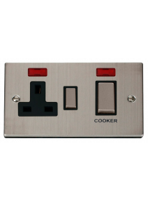 Stainless Steel 45A Cooker Switch with 13A Double Pole Switch Socket &amp; Neons VPSS505BK