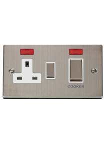 Stainless Steel 45A Cooker Switch with 13A Double Pole Switch Socket &amp; Neons VPSS505WH