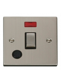 20A Double Pole Stainless Steel Ingot Switch with Flex Outlet &amp; Neon VPSS523BK