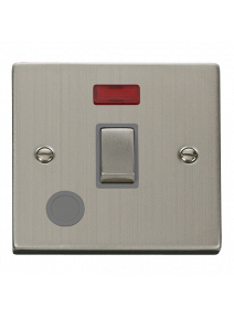 20A Double Pole Stainless Steel Ingot Switch with Flex Outlet &amp; Neon VPSS523GY