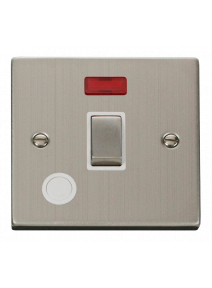 20A Double Pole Stainless Steel Ingot Switch with Flex Outlet &amp; Neon VPSS523WH