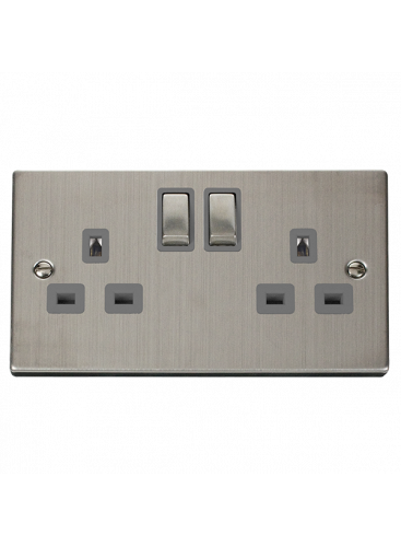 2 Gang Double Pole 13A Stainless Steel Switched Socket VPSS536GY