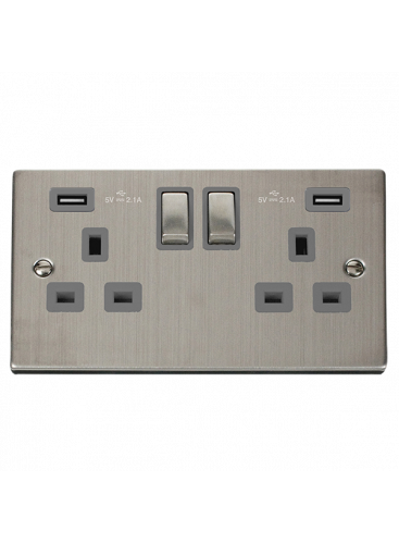 2 Gang 13A Stainless Steel Switched Socket with Twin 2.1A USB Socket  VPSS580GY
