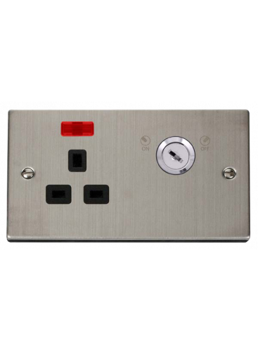 1 Gang Lockable 13A Switched Double Plate Socket with Neon VPSS655BK