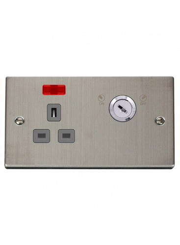 1 Gang Lockable 13A Switched Double Plate Socket with Neon VPSS655GY