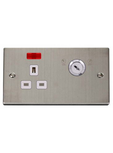 1 Gang Lockable 13A Switched Double Plate Socket with Neon VPSS655WH