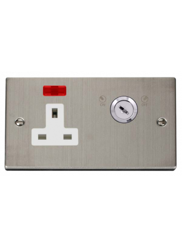 1 Gang Lockable Stainless Steel 13A Double Plate Switched Socket with Neon VPSS675WH