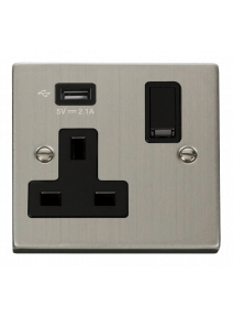 13A 1 Gang Stainless Steel Switched Socket with USB VPSS771UBK