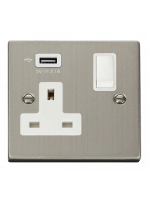 13A 1 Gang Stainless Steel Switched Socket with USB VPSS771UWH