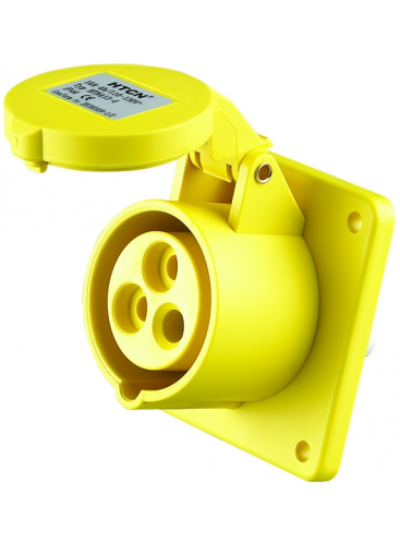 110v 16A Industrial 3 Pin Panel Mount Socket IP44 (Yellow) PMS110-16